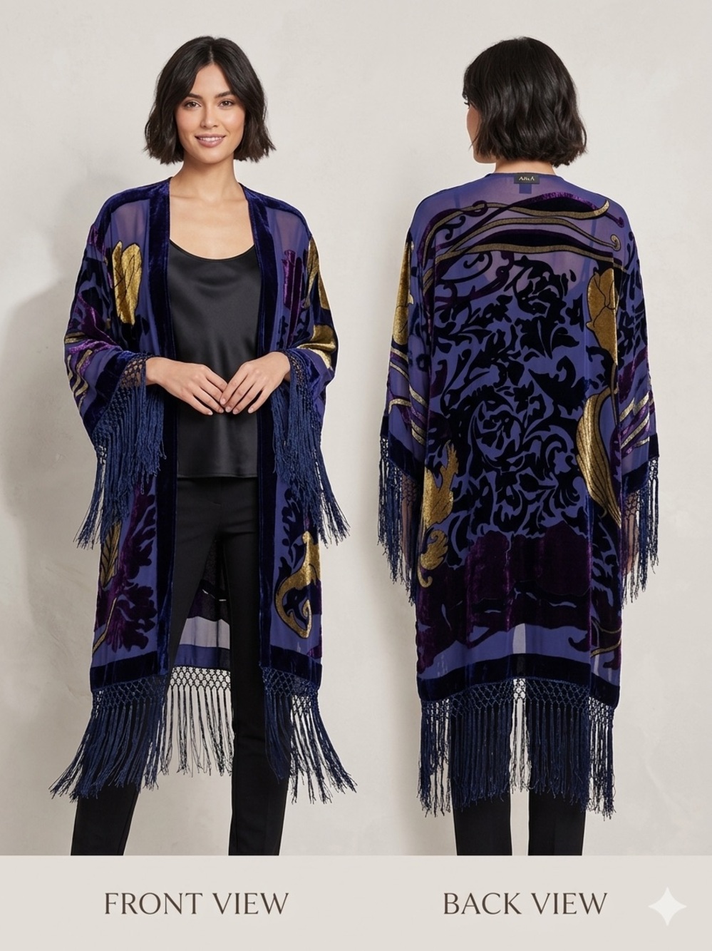 Aria A Silk Blend Velvet Burnout Kimono Made in USA , one size